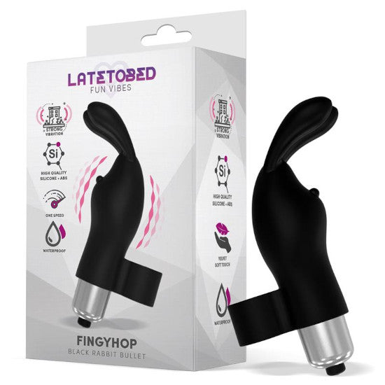 Vibrador de Dedo com formato de coelho - Preto - Fingyhop - LATETOBED