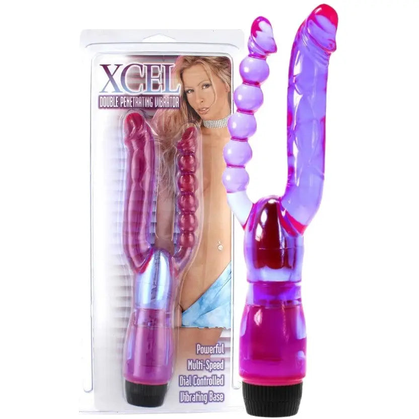 Vibrador duplo com vibração - Vaginal e Anal - 12 cm e 11.5 cm - Double Penetrating Vibradot - Xcel