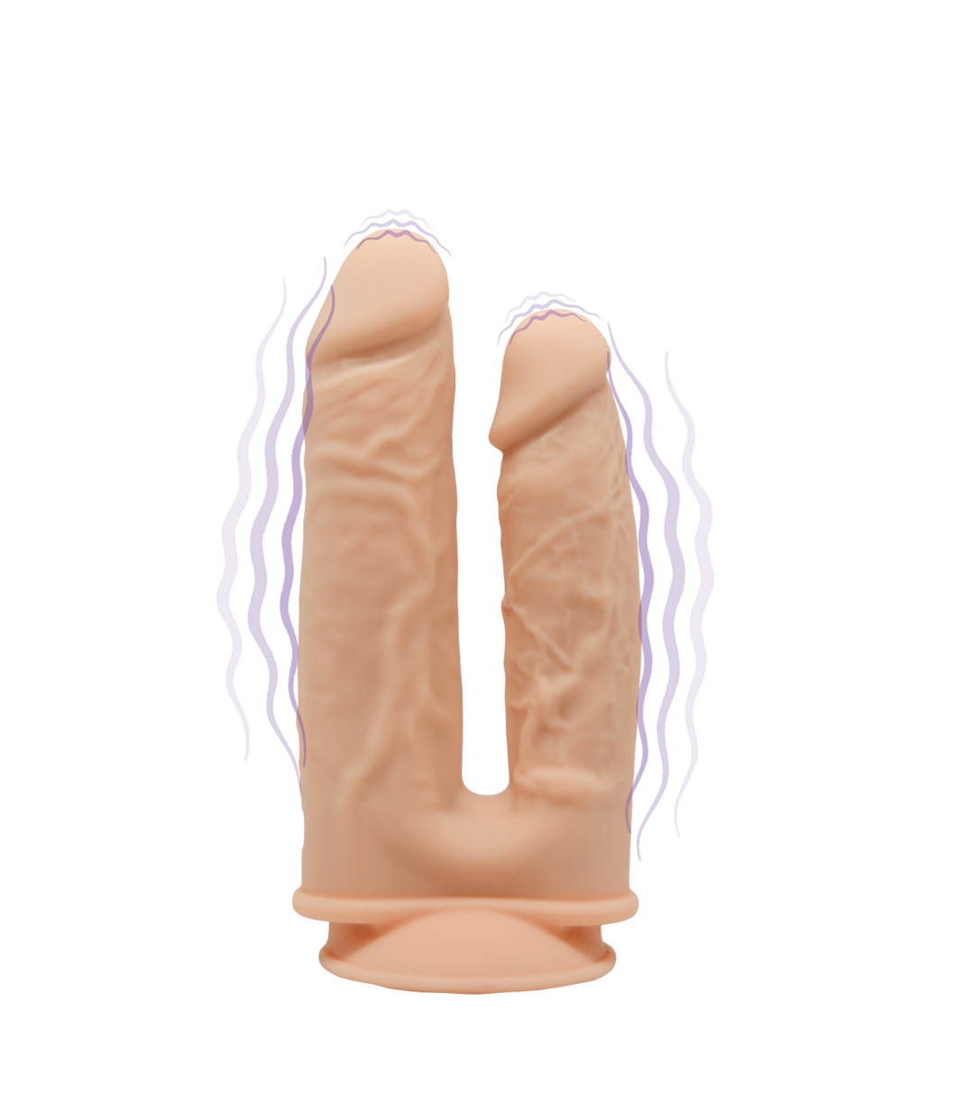 Vibrador realístico duplo com vibração 17.5 e 19.5 cm - Recarregável - SilexD