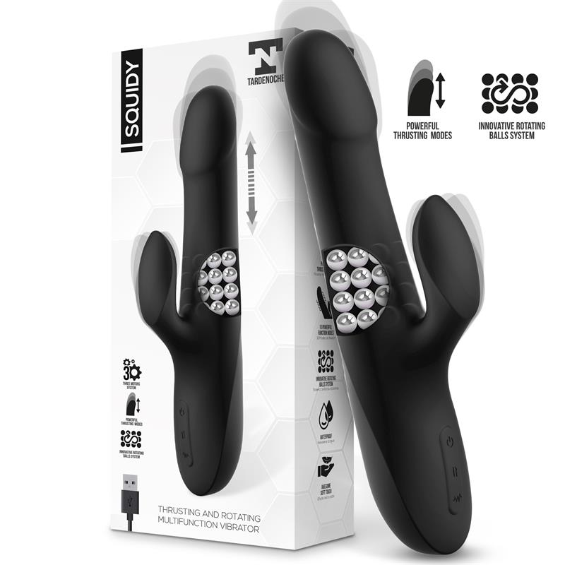 Vibrador vaginal com estimulador de clitóris - com movimento rotação e sobe e desce-  Recarregável - Squidy - Tardenoche
