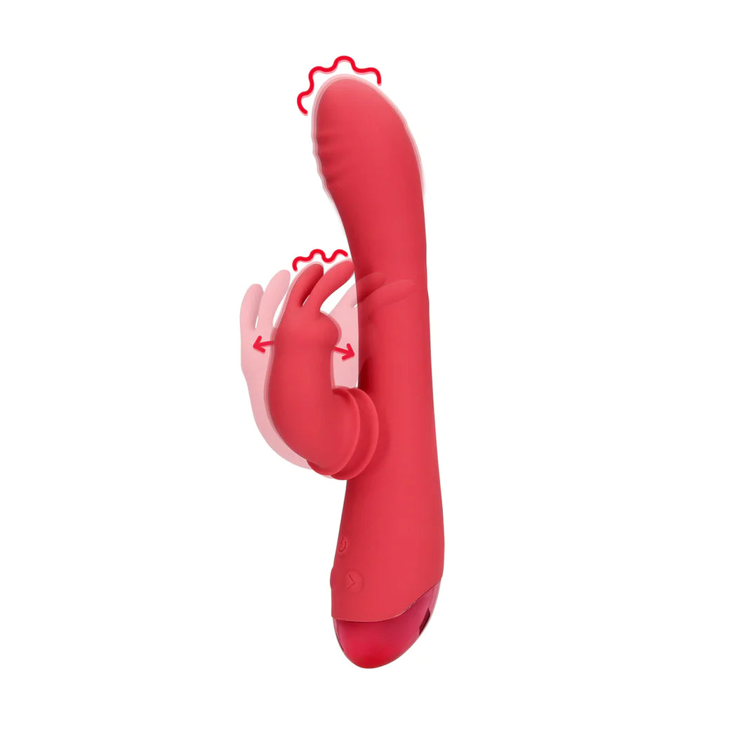 Vibrador vaginal com estimulador de clitóris oscilante - Vermelho - Swinging Rabbit - Loveline