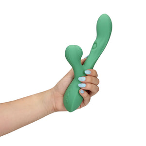 Vibrador vaginal com pulsação interna e com estimulador de clitóris por ondas de pressão - Verde -  Pulse wave - Loveline