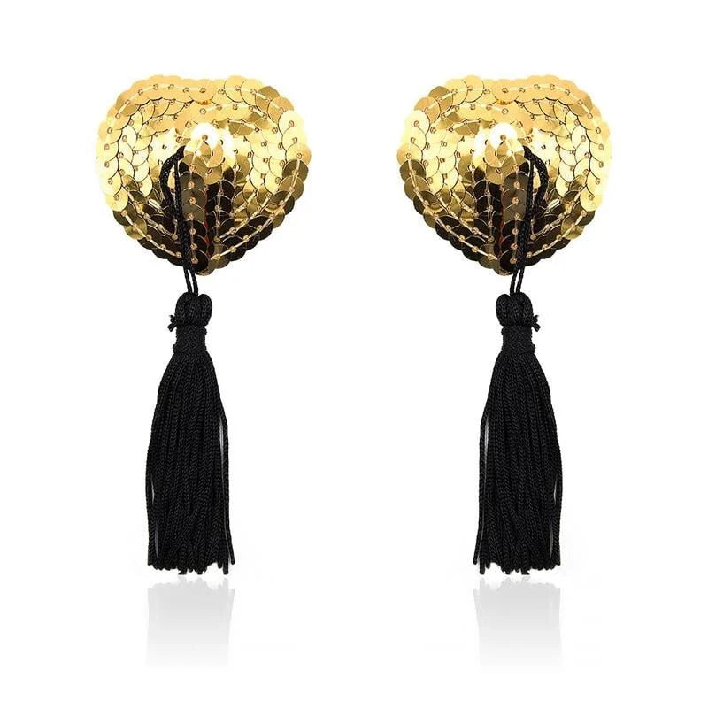 Tapa mamilos em forma de coração - Dourado e Preto - Fetish Addict