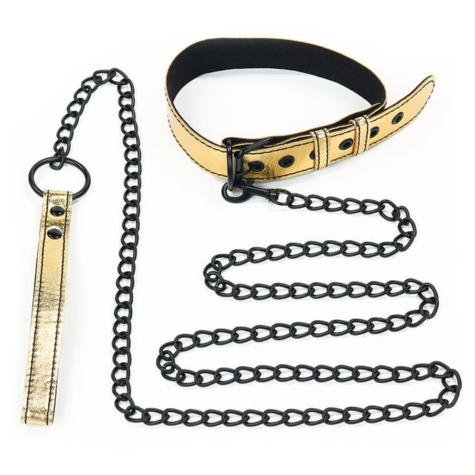Coleira e Trela - Metallic Gold - Bondage Fetish - Love Toy