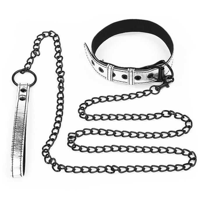 Coleira e Trela - Metallic Silver - Bondage Fetish - Love Toy