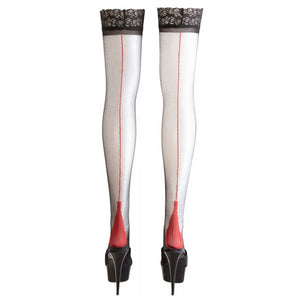 Meias de liga com risca atrás - Preto e vermelho - Cottelli Collection 