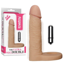 Carregar imagem no visualizador da galeria, Strap-on - Dildo para dupla penetração com vibração - 14 cm - The Ultra Soft Double

