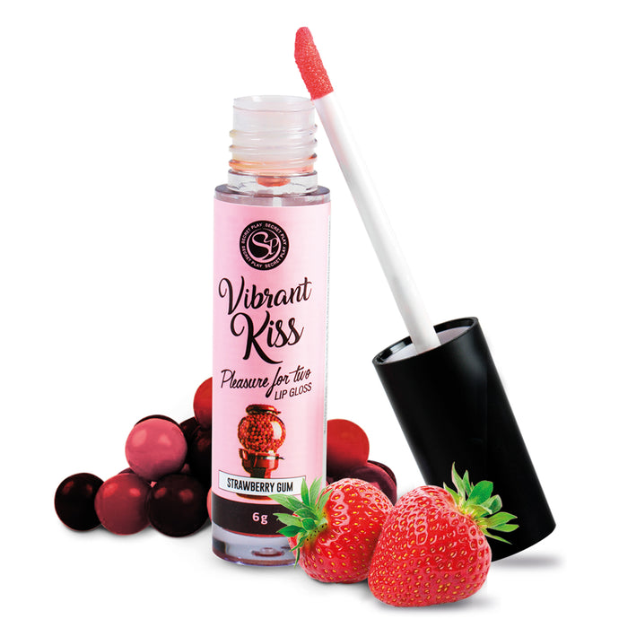 Batom efeito vibração para sexo oral com aroma a Morango - Vibrant Kiss Lip Gloss