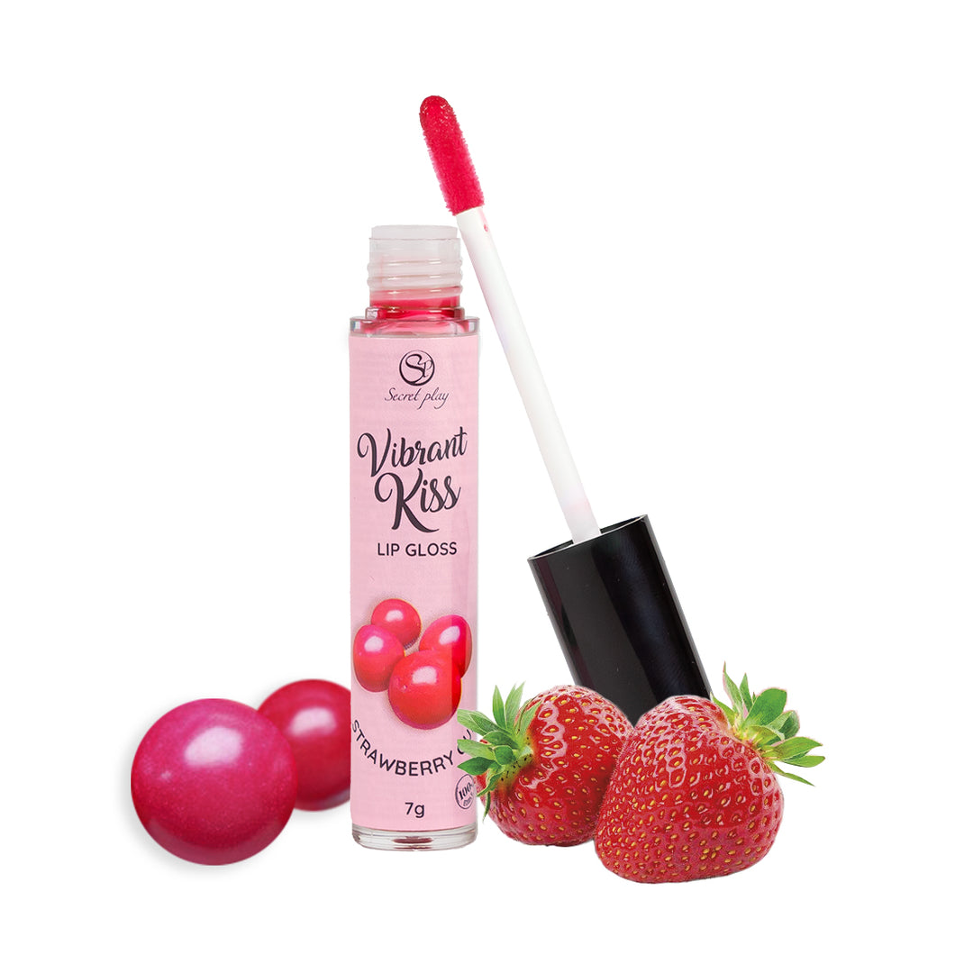 Batom efeito vibração para sexo oral com aroma a Chiclete de Morango - Vibrant Kiss Lip Gloss