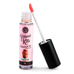 Batom efeito vibração para sexo oral com aroma a Morango - Vibrant Kiss Lip Gloss