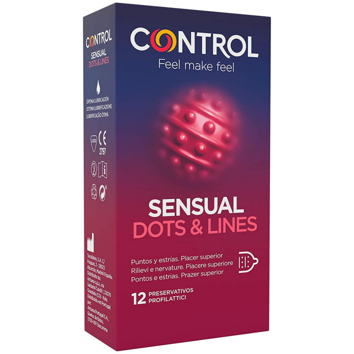 12 Preservativos com pontos e estrias - Sensual Dots & Lines - Control