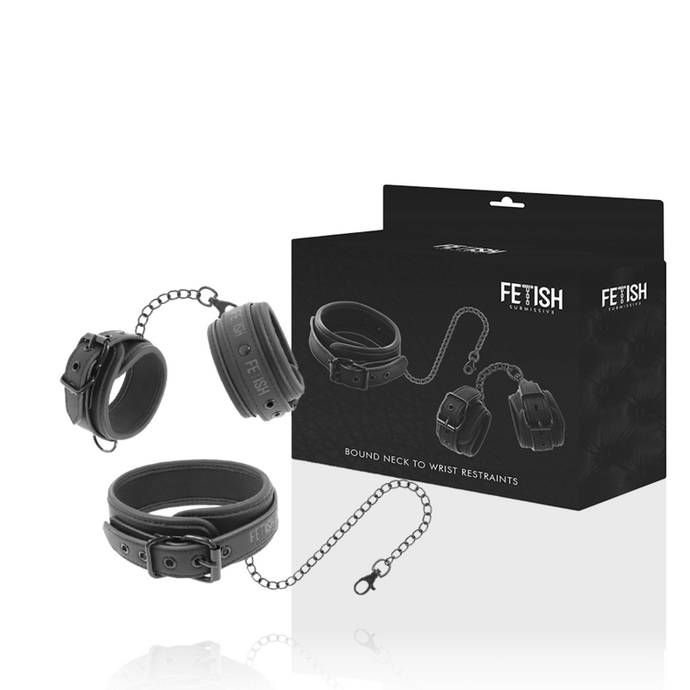 Coleira com algemas para pulsos - Bound Neck to Wrist Restraints - Fetish Submissive