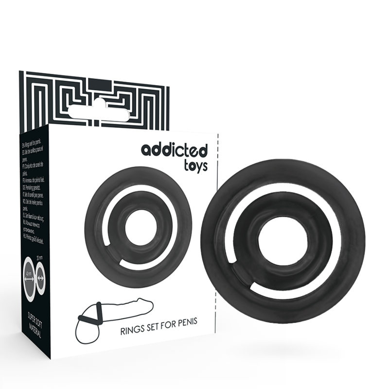 Anel duplo para pénis e testículos - Preto - Rings Set For Penis - Addicted Toys