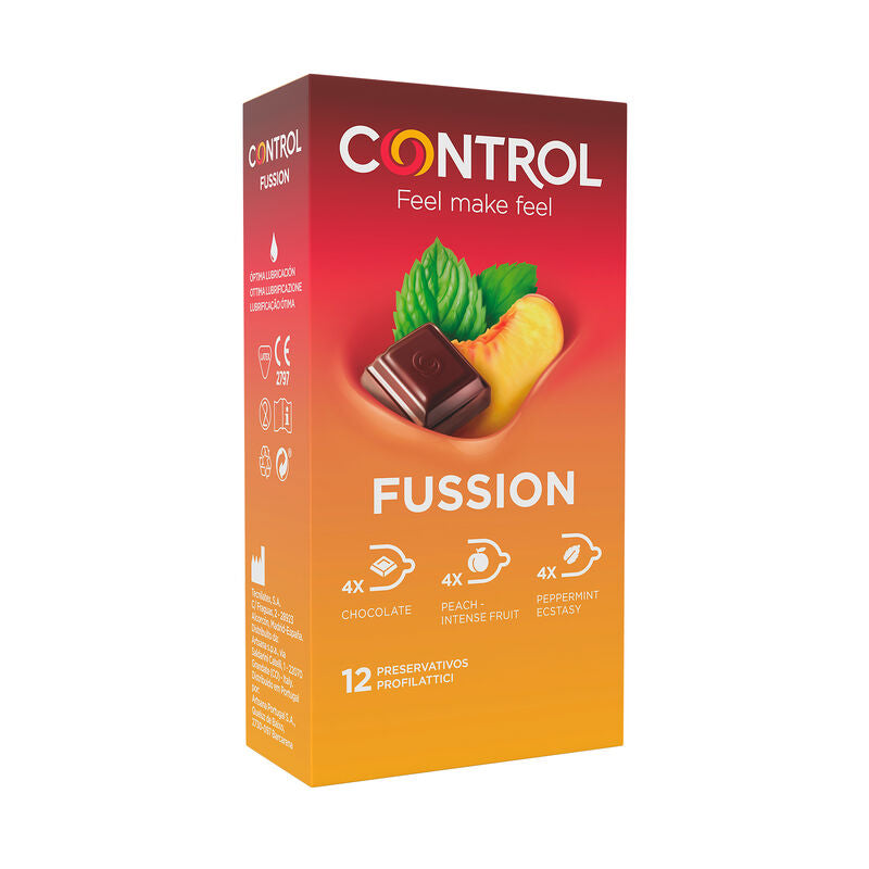 12 Preservativos - Aroma a Morango, Chocolate e Pêssego - Fussion - Control