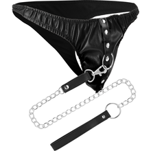 Carregar imagem no visualizador da galeria, Cueca de castidade masculina com trela - Black underpants with leash - Darkness
