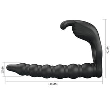 Carregar imagem no visualizador da galeria, Strap-on para dupla penetração com anel vibratório para o pénis - 15 cm - Blackney - Pretty Love
