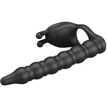Carregar imagem no visualizador da galeria, Strap-on para dupla penetração com anel vibratório para o pénis - 15 cm - Blackney - Pretty Love
