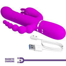 Carregar imagem no visualizador da galeria, Vibrador 4 em 1 - Vaginal com movimento sobe e desce + Estimulador de clitóris + Anal - Rosa - Cammy - Pretty Love
