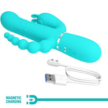 Carregar imagem no visualizador da galeria, Vibrador 4 em 1 - Vaginal com movimento sobe e desce + Estimulador de clitóris + Anal - Azul - Cammy - Pretty Love
