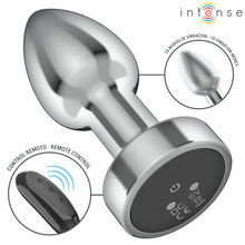 Carregar imagem no visualizador da galeria, Plug anal metálico com vibração e comando - 7,4cm - S - Intense
