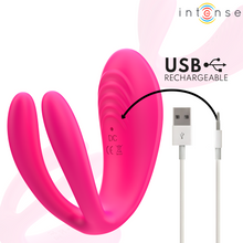 Carregar imagem no visualizador da galeria, Vibrador duplo - para casal - com estimulador vaginal e clitóris e comando - Julia - Intense
