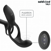 Carregar imagem no visualizador da galeria, Vibrador para casal/engrossador de pénis com estimulador de clitóris, anel duplo para pénis e testículos e comando - Clitorial stimulator ring -Addicted Toys
