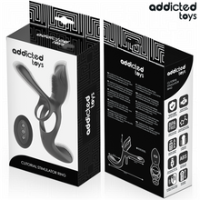 Carregar imagem no visualizador da galeria, Vibrador para casal/engrossador de pénis com estimulador de clitóris, anel duplo para pénis e testículos e comando - Clitorial stimulator ring -Addicted Toys

