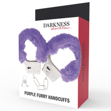 Carregar imagem no visualizador da galeria, Algemas de metal com pelo lilás - Purple furry handcuffs - Darkness
