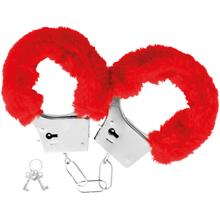 Carregar imagem no visualizador da galeria, Algemas de metal com pelo vermelho - Red furry handcuffs - Darkness
