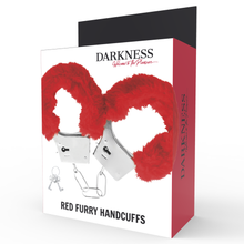 Carregar imagem no visualizador da galeria, Algemas de metal com pelo vermelho - Red furry handcuffs - Darkness

