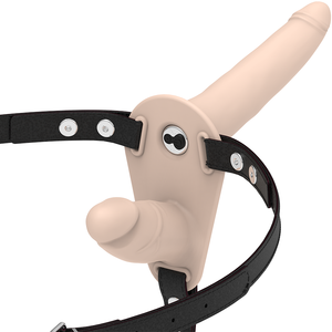 Strap-on Duplo com vibração - Bege - 15cm - Silicone vibrating double strap-on - Fetish Submissive