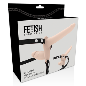 Strap-on Duplo com vibração - Bege - 15cm - Silicone vibrating double strap-on - Fetish Submissive