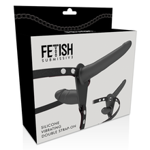 Carregar imagem no visualizador da galeria, Strap-on Duplo com vibração - Preto - 15cm - Silicone vibrating double strap-on - Fetish Submissive
