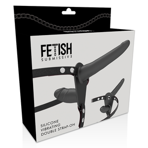 Strap-on Duplo com vibração - Preto - 15cm - Silicone vibrating double strap-on - Fetish Submissive