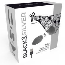 Carregar imagem no visualizador da galeria, Cueca + Vibrador para cueca / Estimulador de clitóris - Zara - Black&amp;Silver
