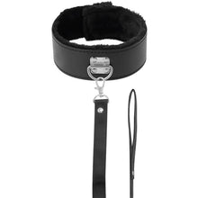 Carregar imagem no visualizador da galeria, Coleira e trela - Black furry collar with leash - Darkness
