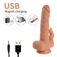 Carregar imagem no visualizador da galeria, Vibrador realístico recarregável com comando e estimulador de clitóris ou anal - 21 cm - Julian - Shequ
