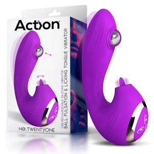 Vibrador com 3em1 - Estimulador clitoriano língua e bola pulsante no Ponto G - Nº TWENTYONE - Action