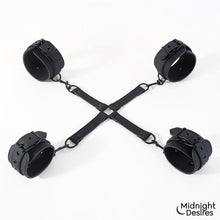 Carregar imagem no visualizador da galeria, Algemas em cruz para pulsos e tornozelos - Hogtie cross bar hand &amp; ankle cuffs - Midnight Desires
