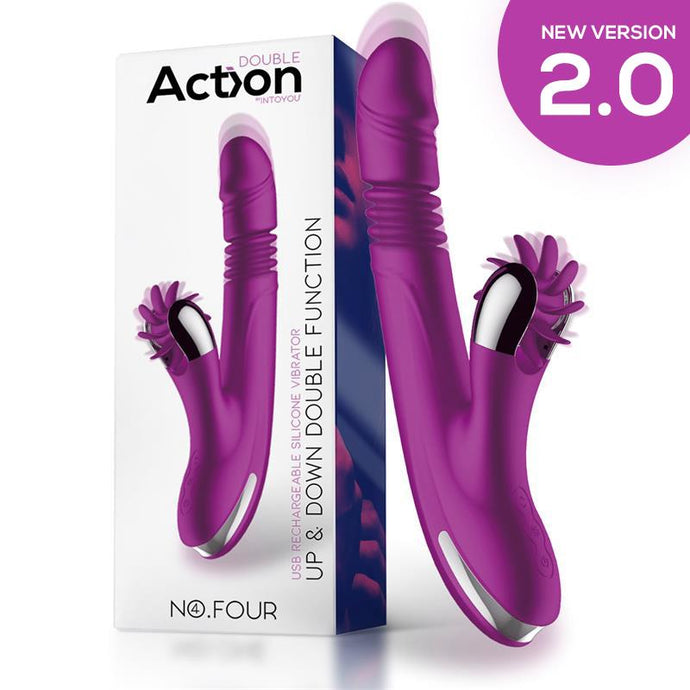 Vibrador com Movimento de Sobe e Desce e Estimulador de Clitóris Língua Rotativa - No Four - Double Action