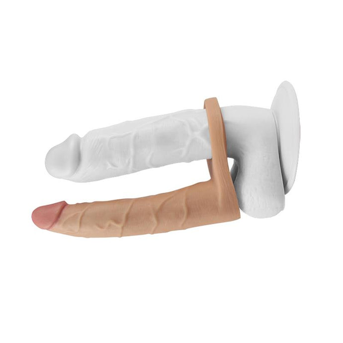 Dildo duplo com anel peniano para penetração anal 17.8cm - The Ultra Doft Double - LOVE TOY