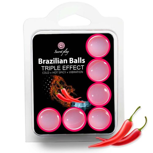 6 Bolas Lubrificantes Brazilian Balls - Triplo Efeito: Frio, Quente Picante e Vibração – Secret Play
