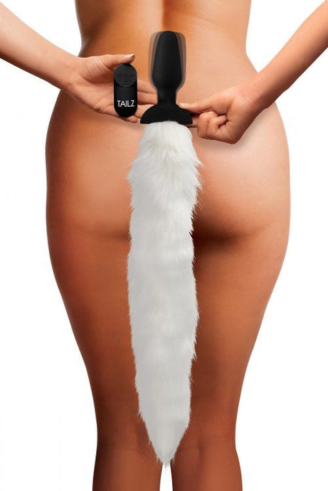 Plug anal vibratório, recaregavel com cauda de raposa branca - TAILZ