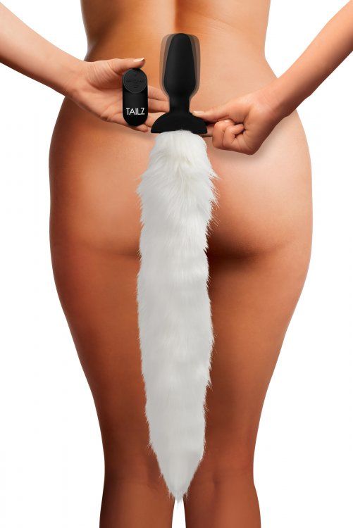 Plug anal vibratório, recaregavel com cauda de raposa branca - TAILZ