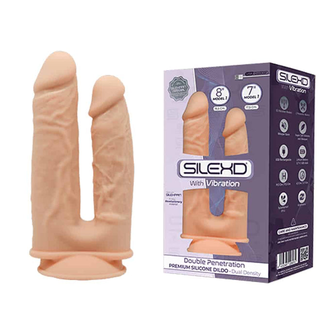 Vibrador realista duplo com vibração 17.5 e 19.5 cm - SILEX