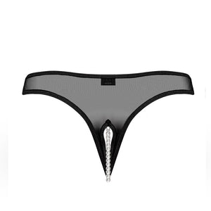Tanga transparente com abertura e pérolas “Jade”