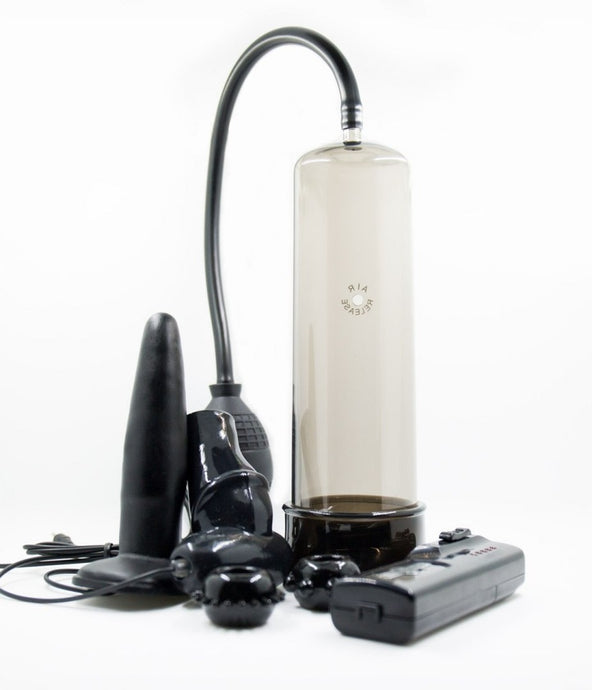 Kit Masculino com 5 peças - Bomba Peniana,  Plug anal, Anéis Penianos e Bala Vibratória