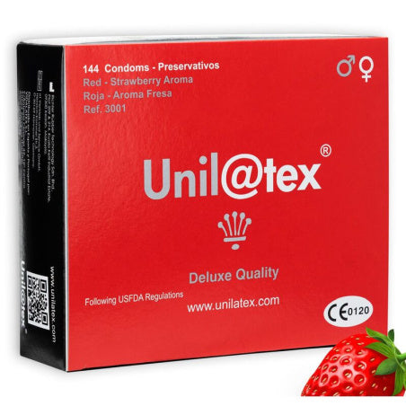 Caixa de 144 preservativos vermelhos morango - Unilatex